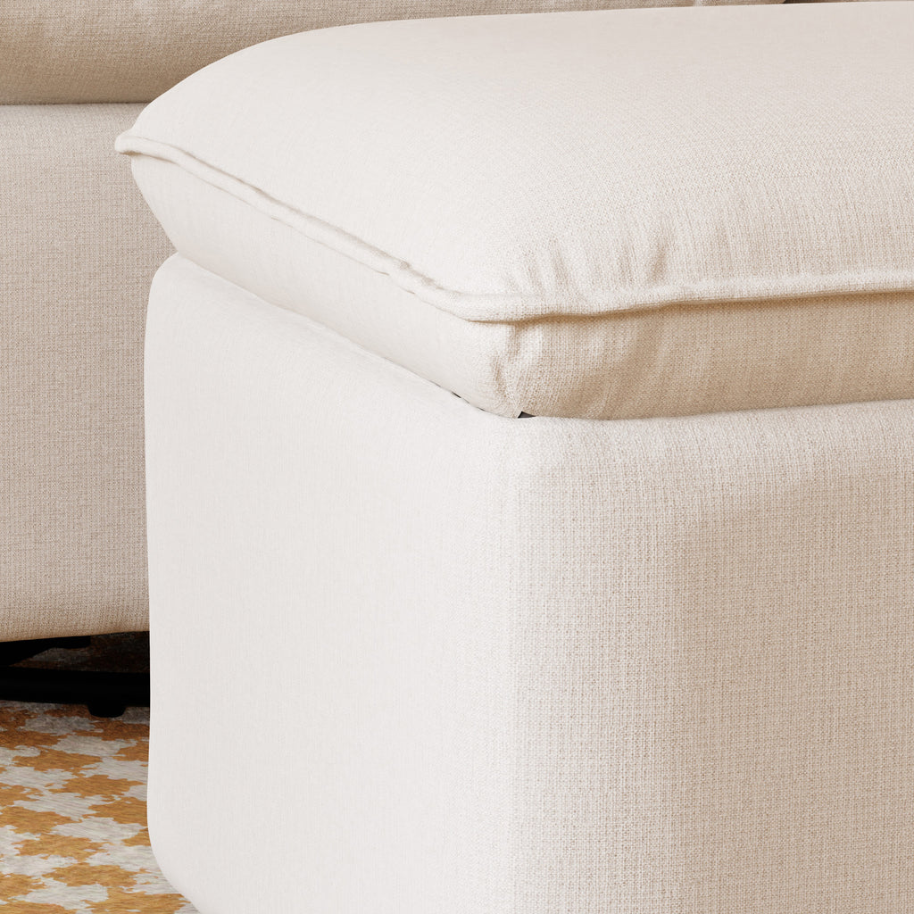 Cali Storage Ottoman in Eco-Performance Fabric | Water Repellent & Stain Resistant in Performance Cream Eco-Weave