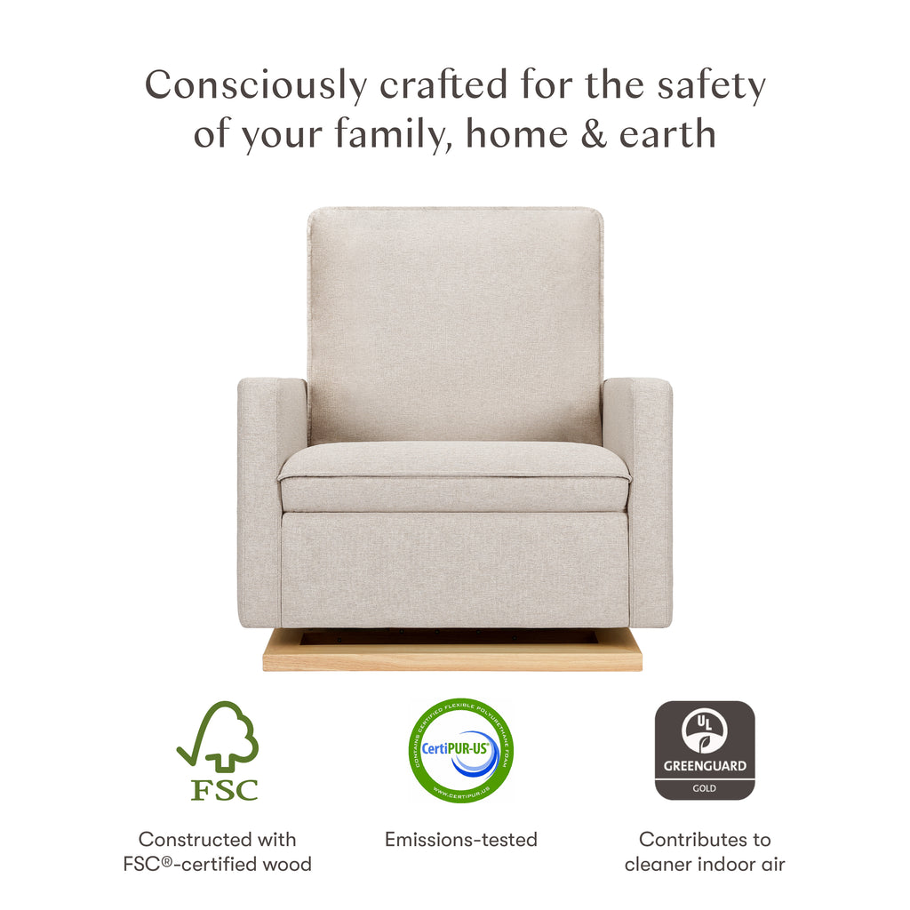 Cali Pillowback Chair and a Half Glider in Eco-Performance Fabric | Water Repellent & Stain Resistant in Performance Beach Eco-Weave with Light Wood Base