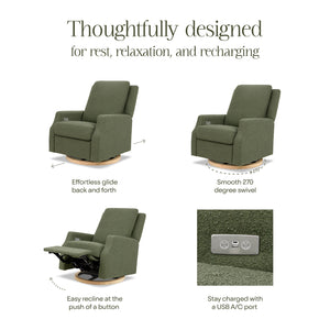 Crewe Electronic Recliner and Swivel Glider in Olive Boucle with Light Wood Base