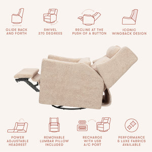 Kiwi Plus Power Recliner and Swivel Glider with Power Adjustable Headrest and USB Port in Chai Shearling