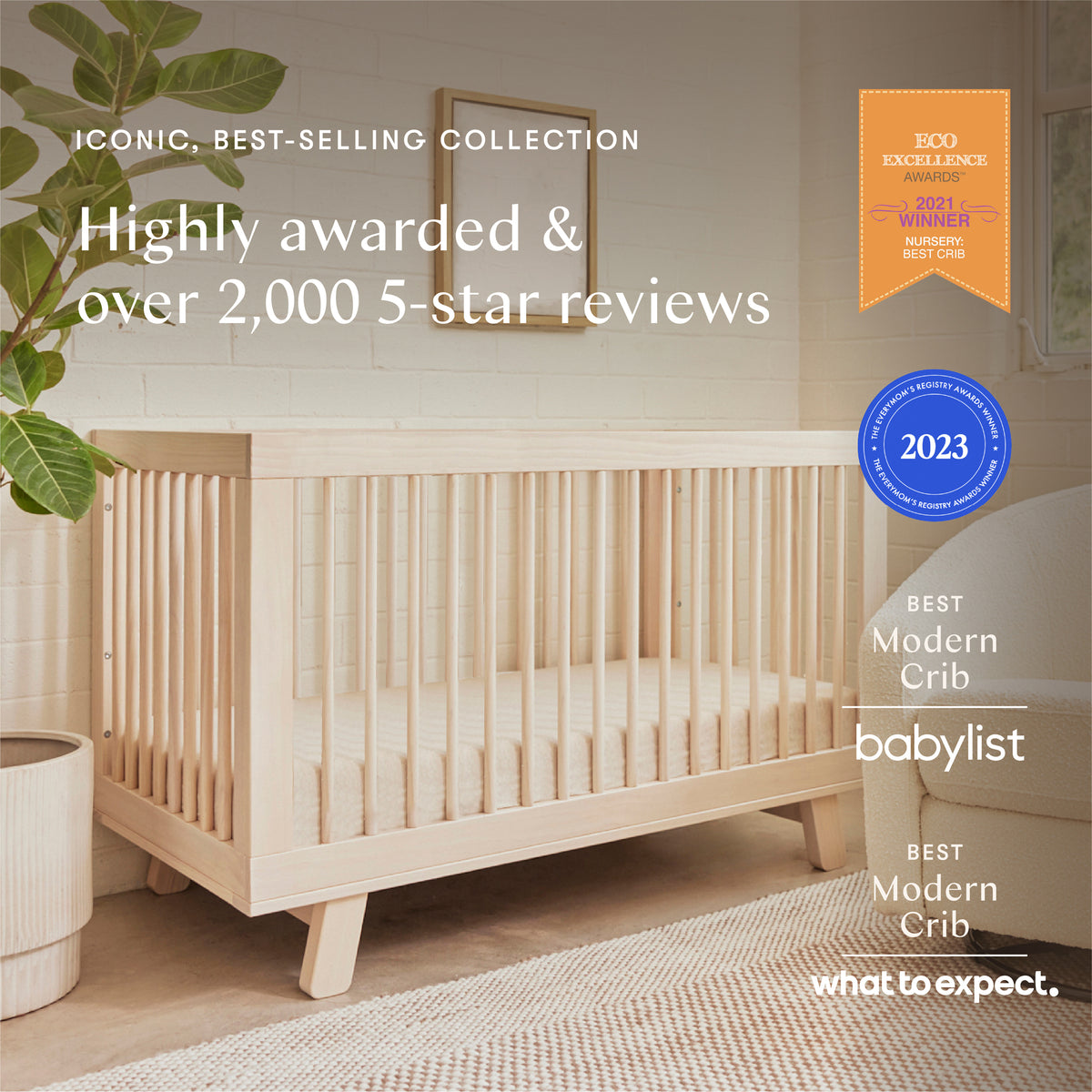 Hudson 3-in-1 Convertible Crib with Toddler Bed Conversion Kit in Washed Natural