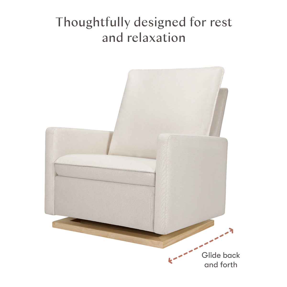Cali Pillowback Chair and a Half Glider in Eco-Performance Fabric | Water Repellent & Stain Resistant in Performance Cream Eco-Weave with Light Wood Base