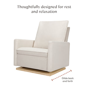 Cali Pillowback Chair and a Half Glider in Eco-Performance Fabric | Water Repellent & Stain Resistant in Performance Cream Eco-Weave with Light Wood Base