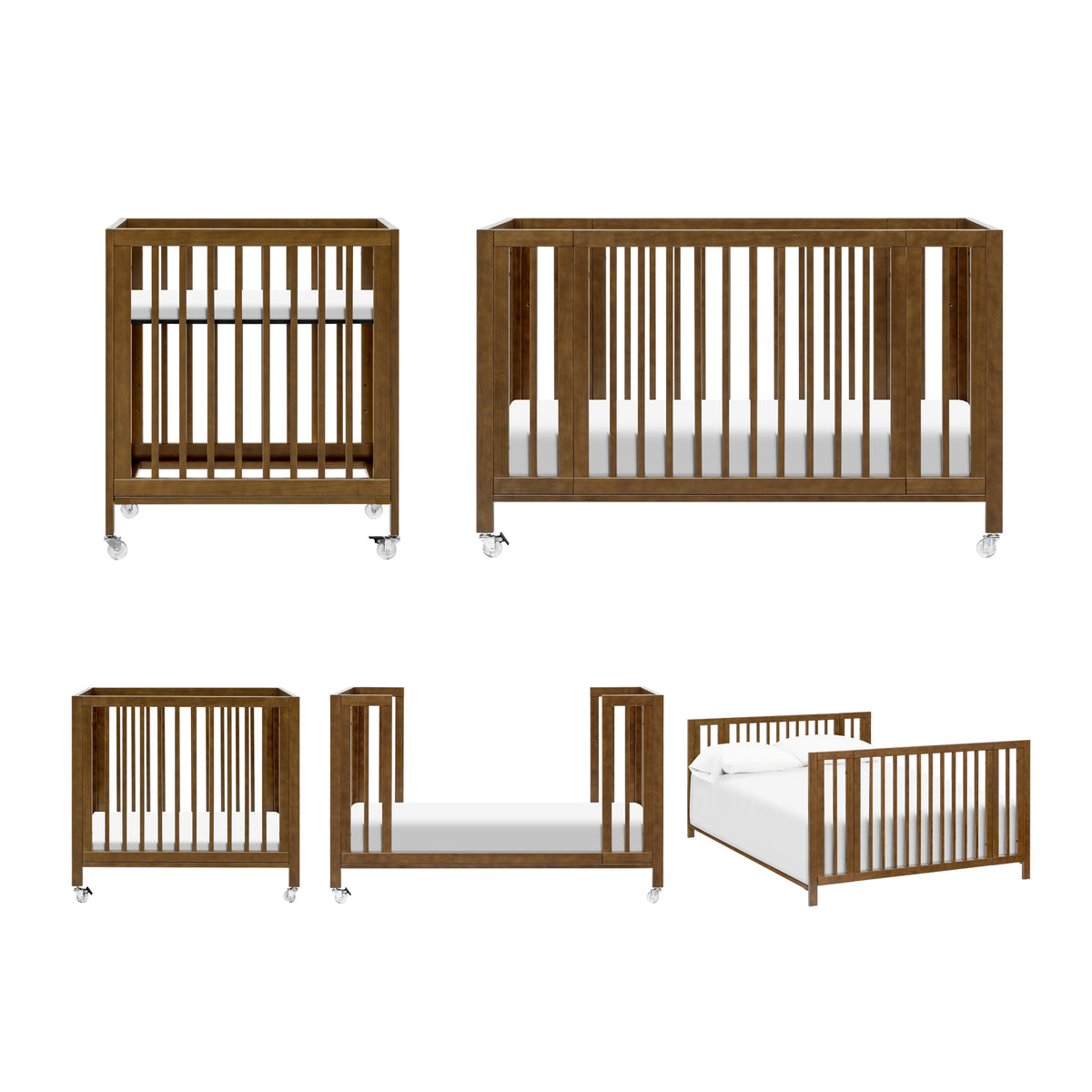 Rolli 9-in-1 Convertible All-Stages® Crib with Bassinet & Toddler Bed Conversion Kits in Natural Walnut