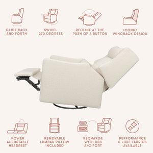 Kiwi Plus Power Recliner and Swivel Glider with Power Adjustable Headrest and USB Port in Performance Ivory Boucle