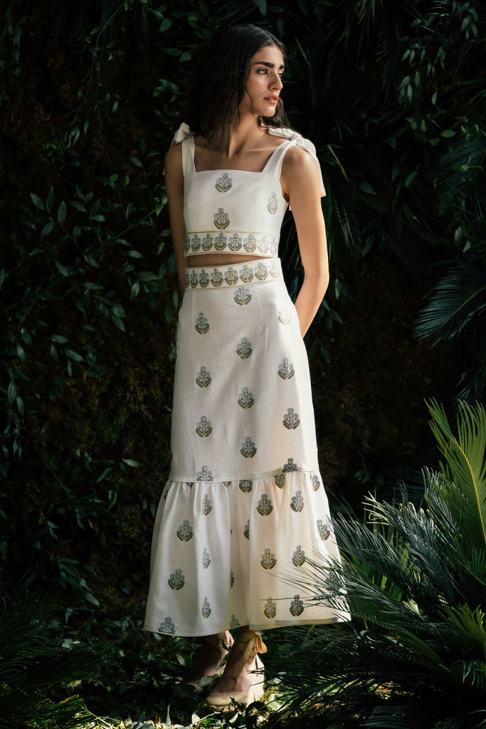 Begum Crop Top- Off White & Blue Dresses - Formal Rosewater House - Wholesale SS25