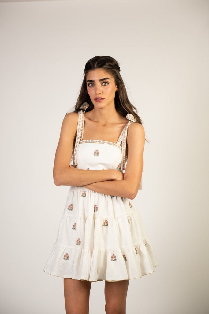Naz Mini Dress - White & Pink Rosewater House