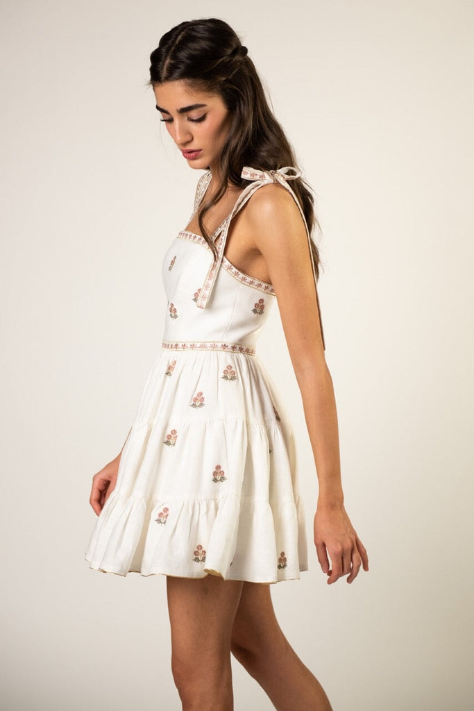Naz Mini Dress - White & Pink Rosewater House