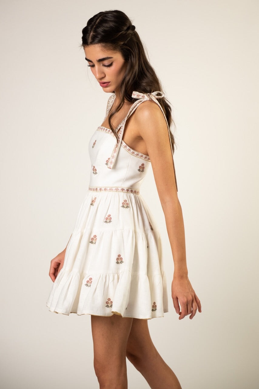 Naz Mini Dress - White & Pink Rosewater House