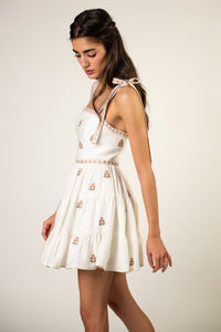 Naz Mini Dress - White & Pink Rosewater House