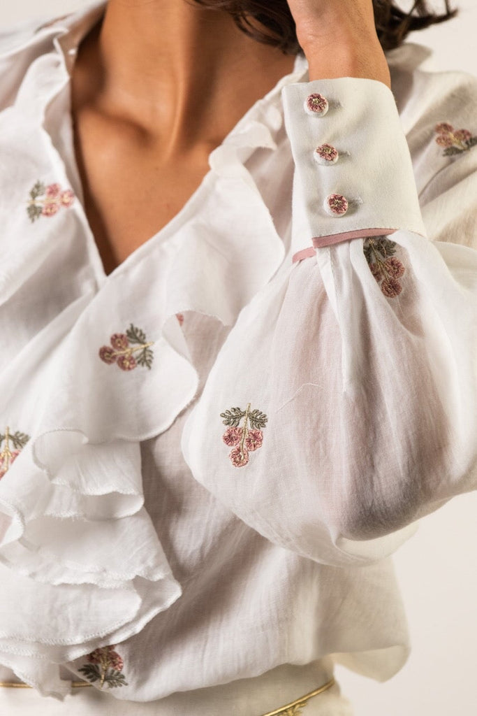 Naz Blouse - White & Pink Rosewater House