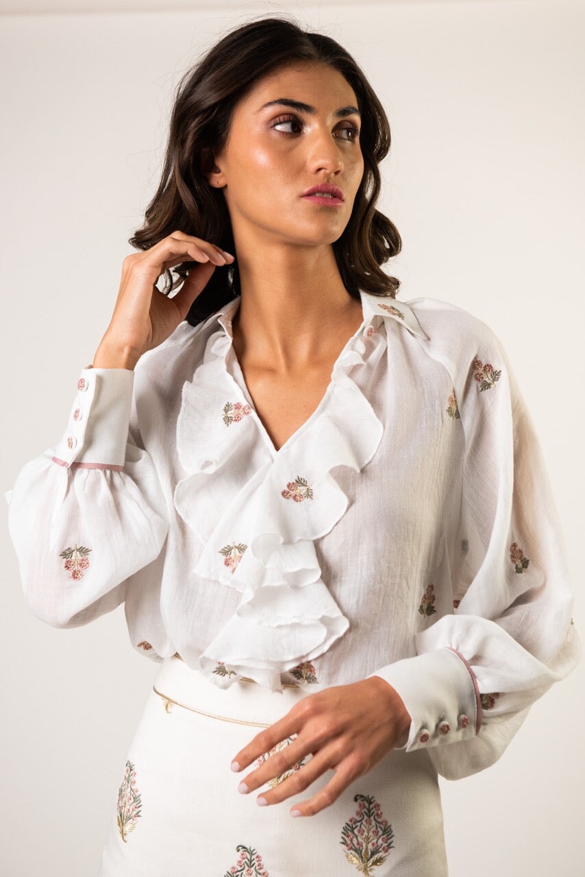 Naz Blouse - White & Pink Rosewater House