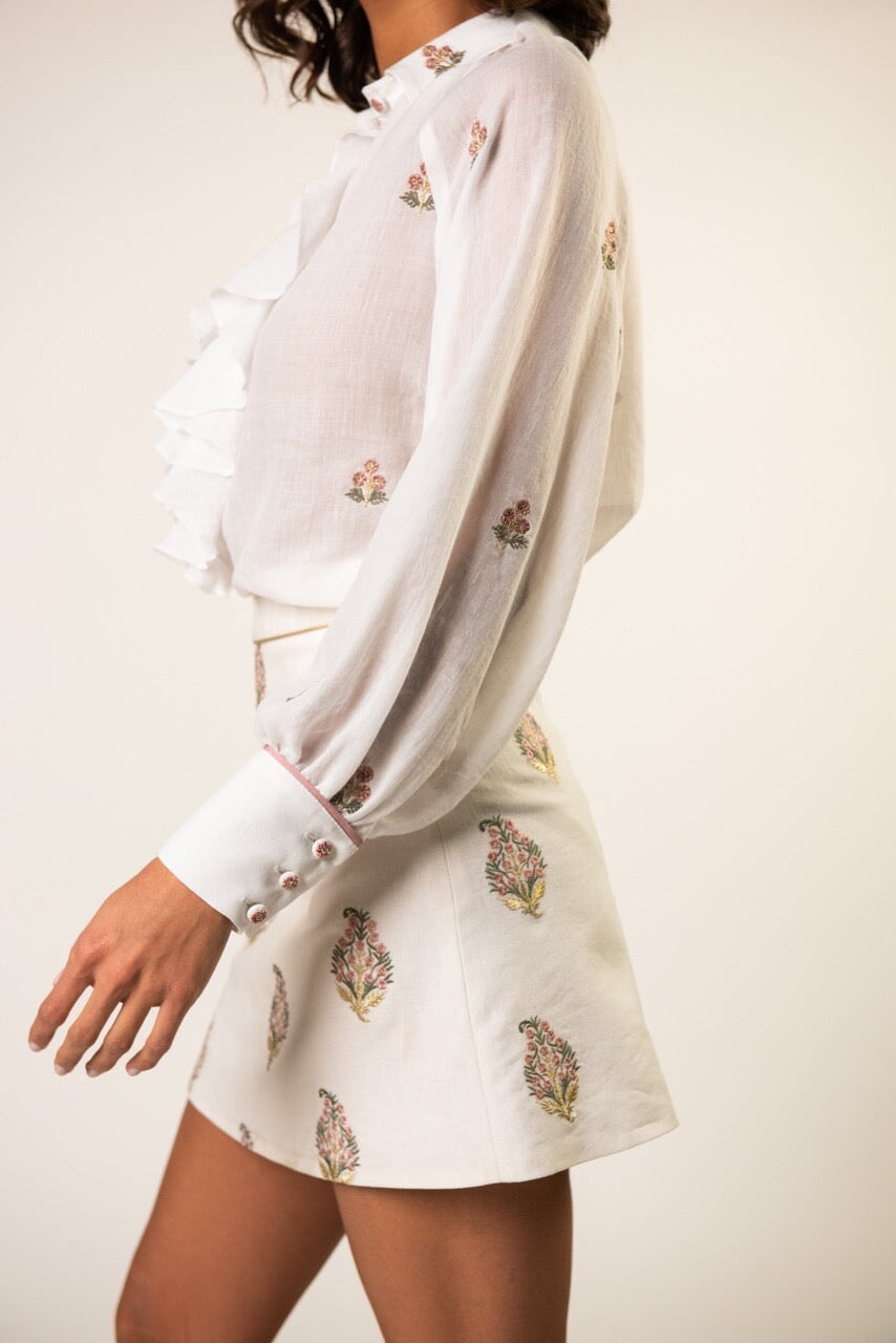 Naz Blouse - White & Pink Rosewater House