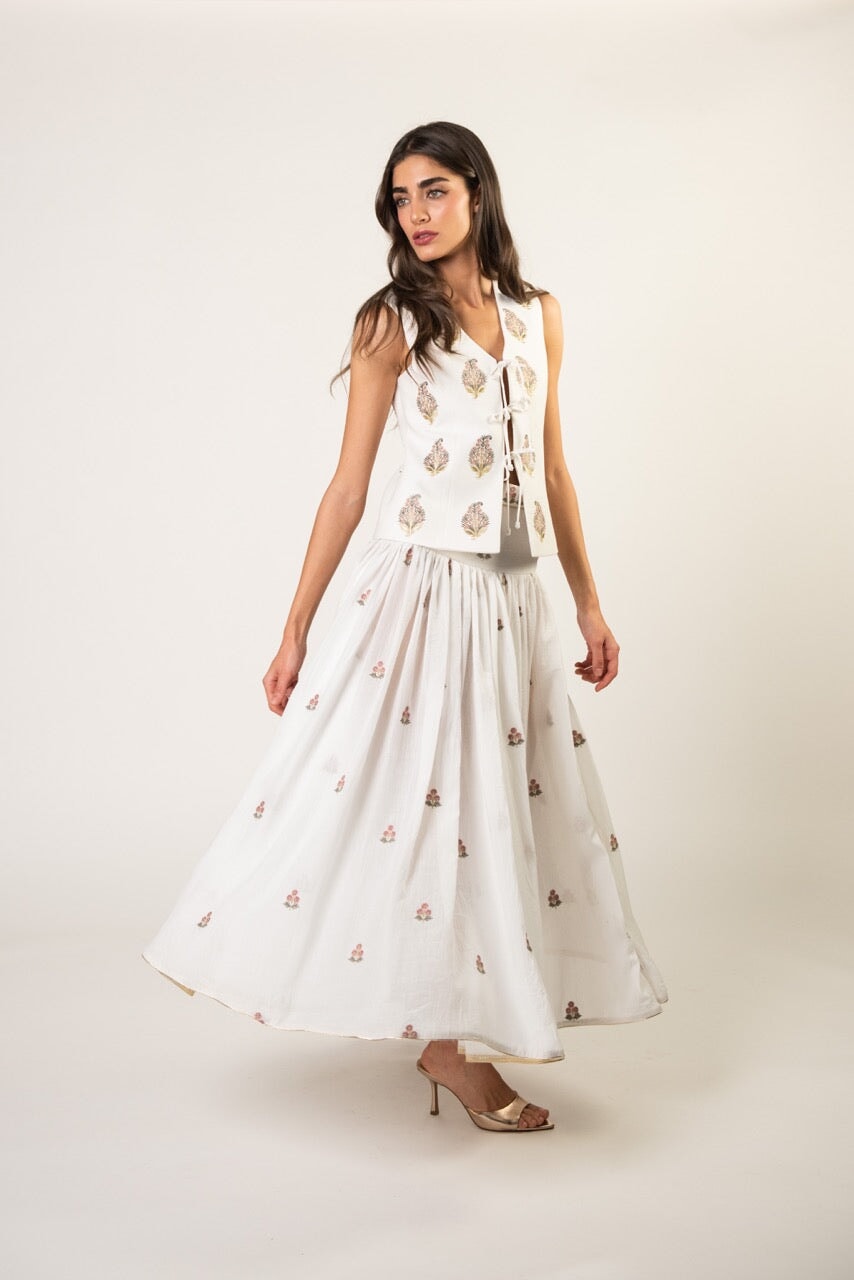 Naz Maxi Skirt - White & Pink Rosewater House