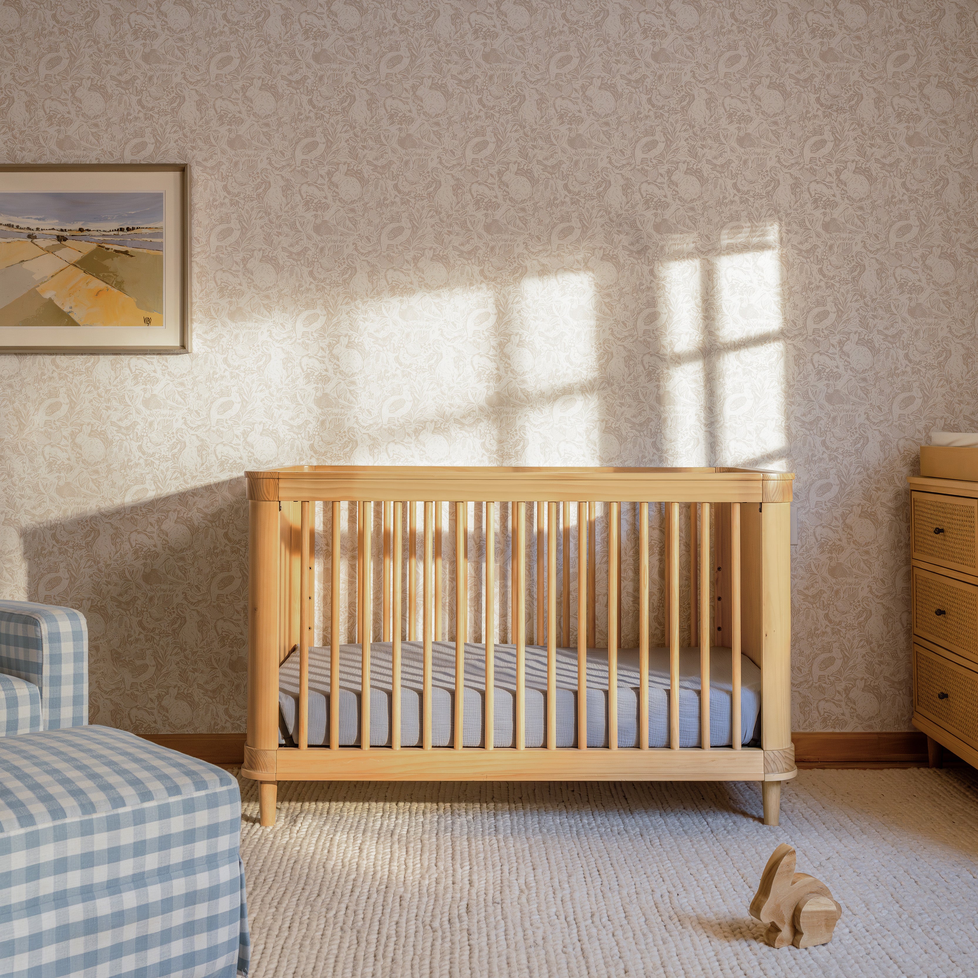 Marin with Cane 3-in-1 Convertible Crib in Honey & Honey Cane