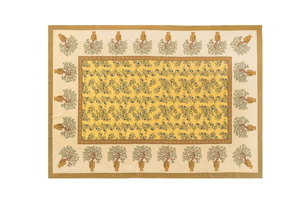 Olive Tree Tablecloth in Khaki & Blue