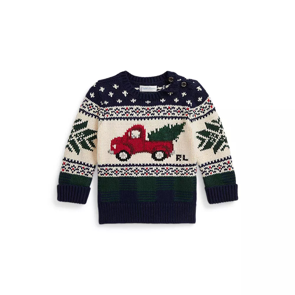 Baby Truck-Intarsia Cotton Sweater