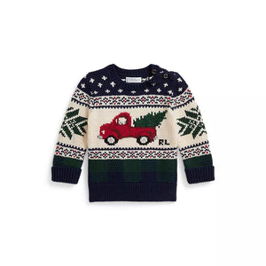 Baby Truck-Intarsia Cotton Sweater