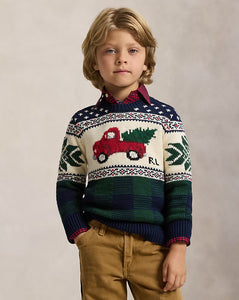 Truck-Intarsia Holiday Cotton Sweater