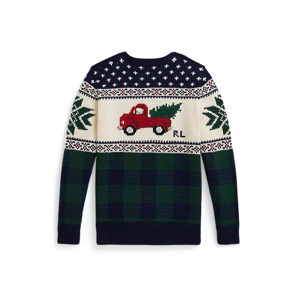 Truck-Intarsia Holiday Cotton Sweater