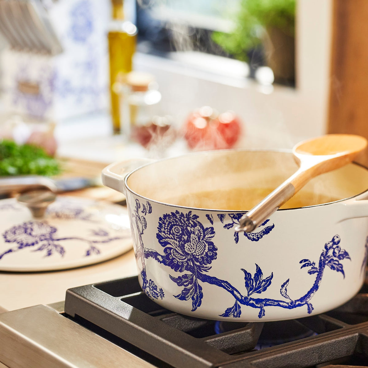 Caskata® 5 Qt. Round Covered Casserole - Floral Landscape in White