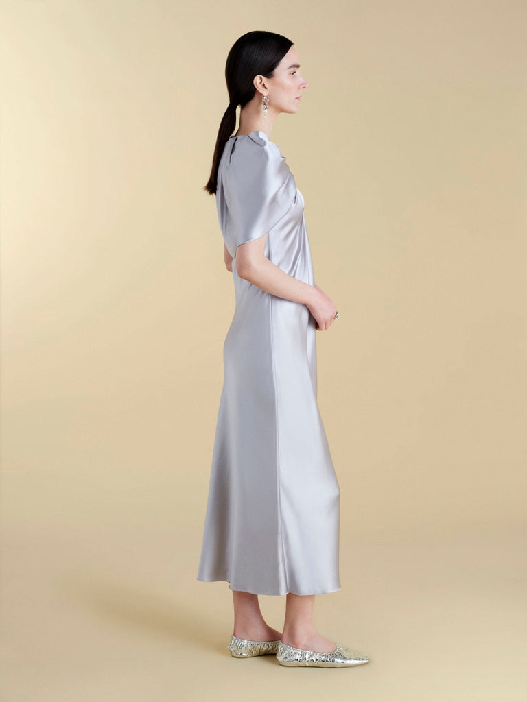 Satin Sheath with Draped Neckline - Marina Moscone