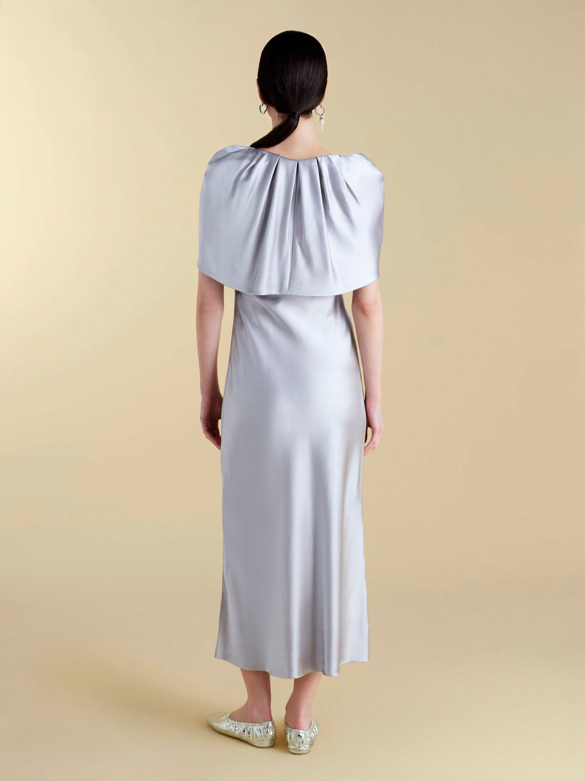 Satin Sheath with Draped Neckline - Marina Moscone
