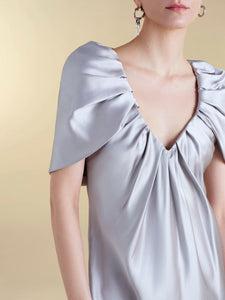 Satin Sheath with Draped Neckline - Marina Moscone