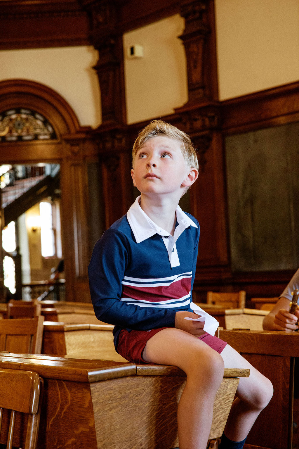 Long Sleeve Rugby Polo Shirt in Letterman Stripe
