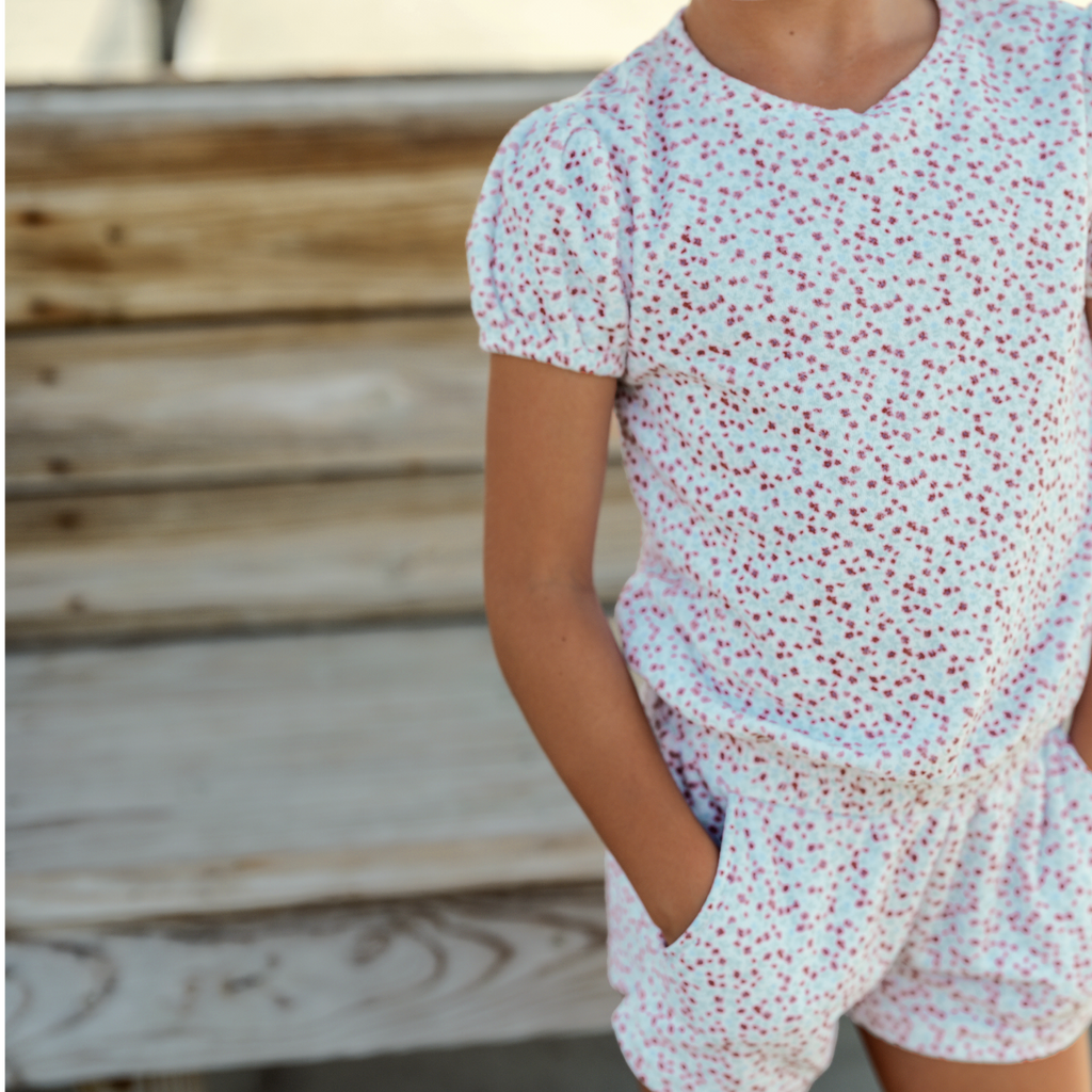 Girls Regatta Red Ditsy Floral Puff Sleeve French Terry Set