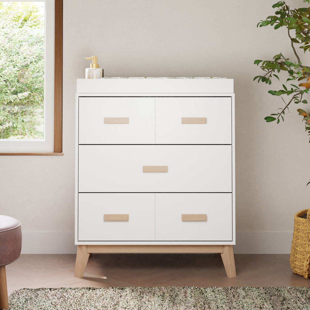 Scoot 3-Drawer Changer Dresser with Removable Changing Tray in White & Washed Natural