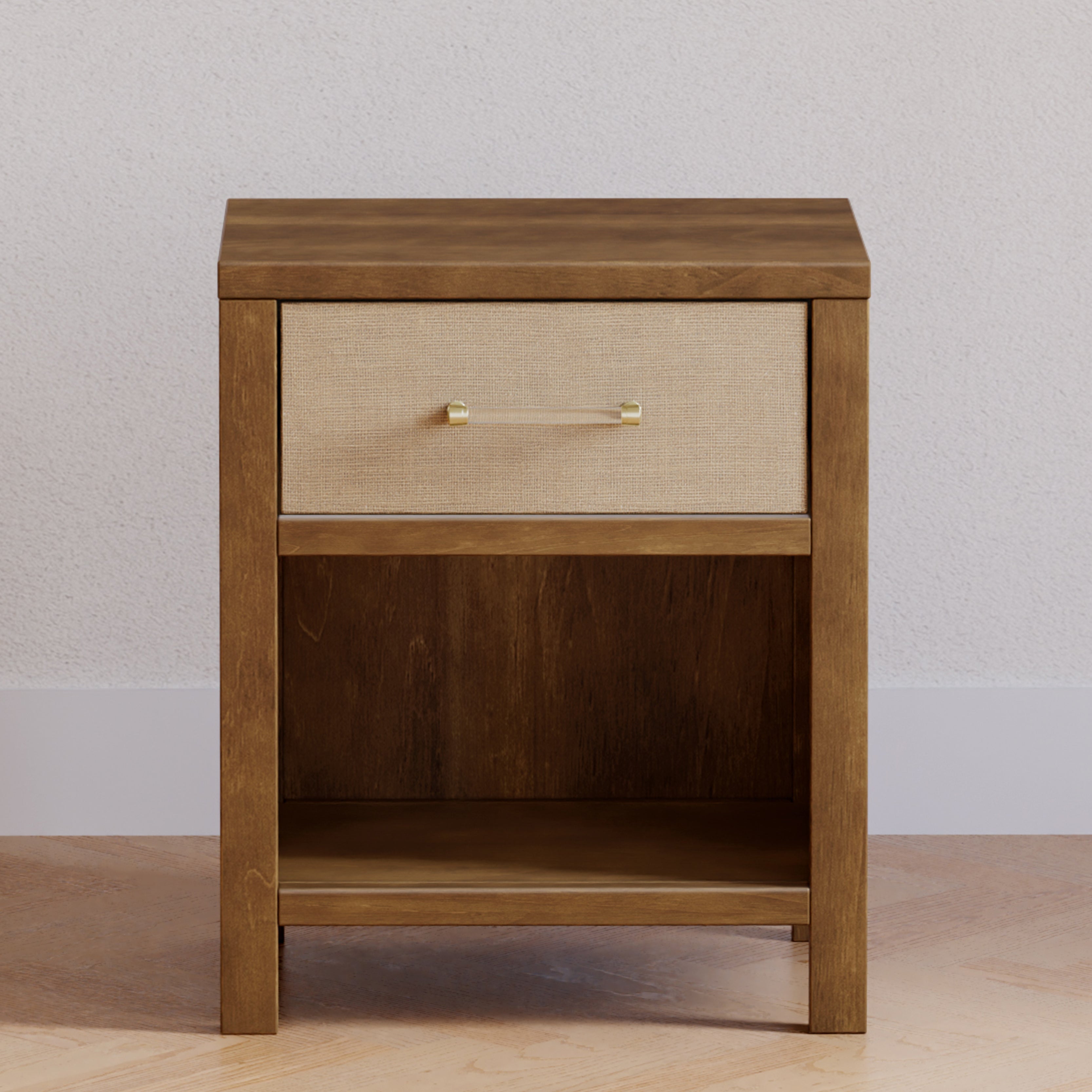 Eloise Assembled Nightstand in Natural Walnut & Performance Sand Eco-Weave