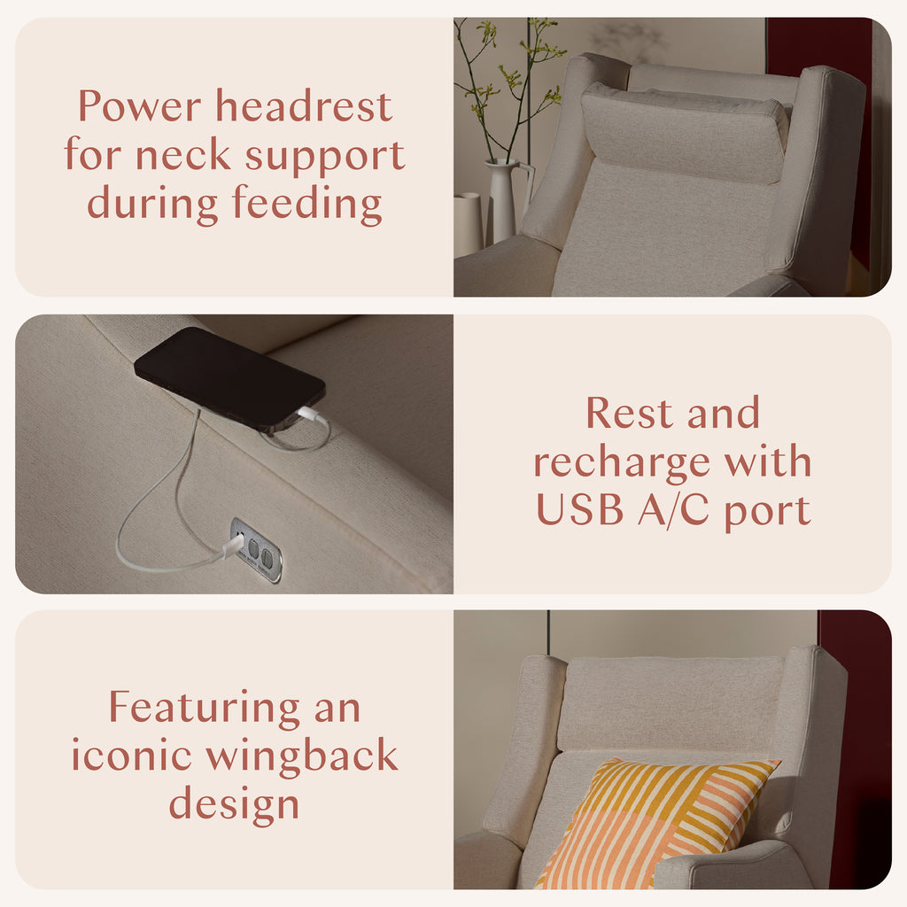 Kiwi Plus Power Recliner and Swivel Glider with Power Adjustable Headrest and USB Port in Performance Beach Eco-Weave