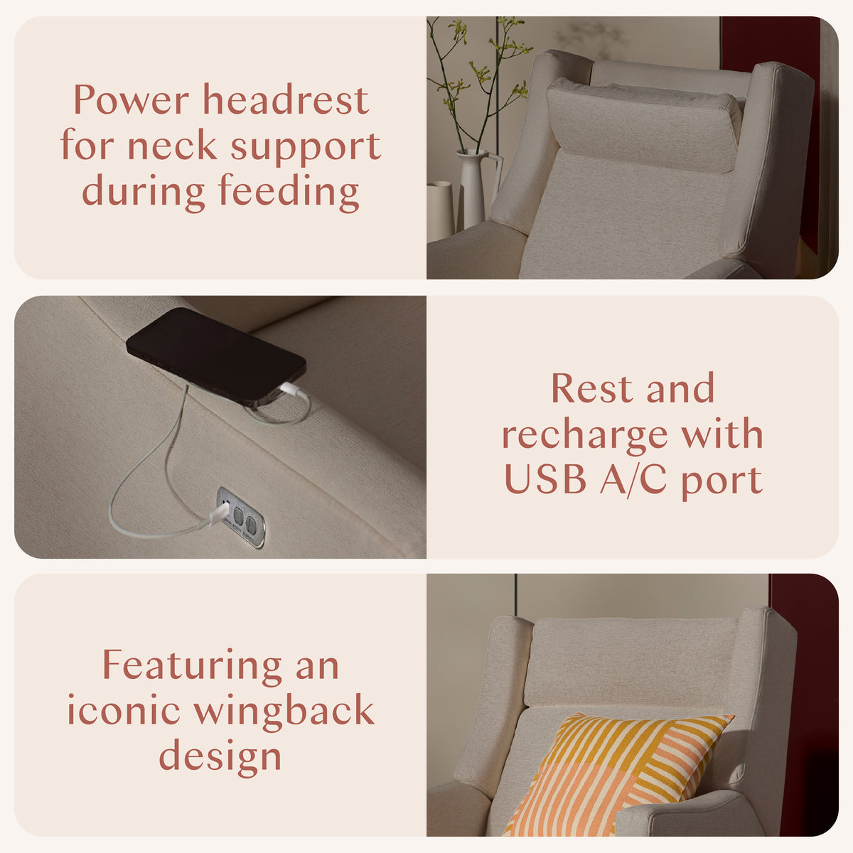 Kiwi Plus Power Recliner and Swivel Glider with Power Adjustable Headrest and USB Port in Performance Beach Eco-Weave