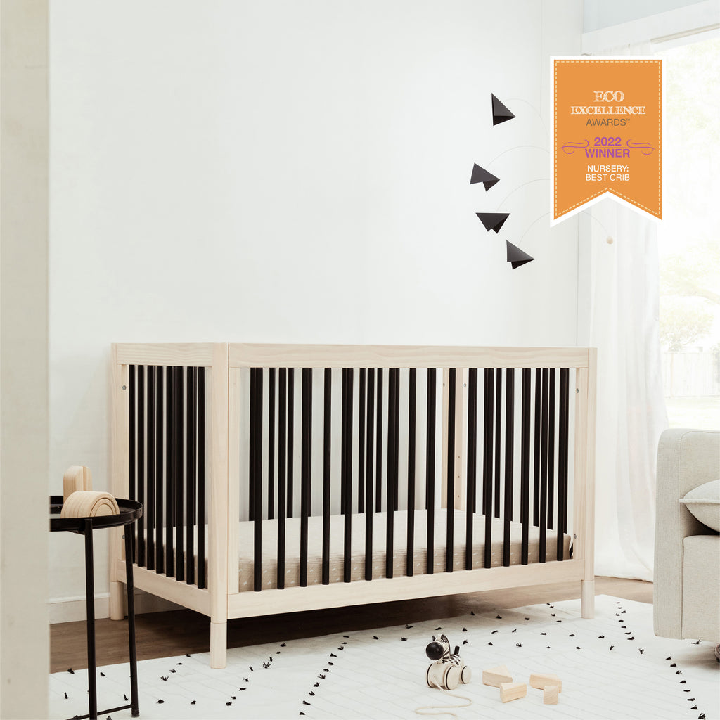Gelato 4-in-1 Convertible Crib with Toddler Bed Conversion Kit in Washed Natural & Black