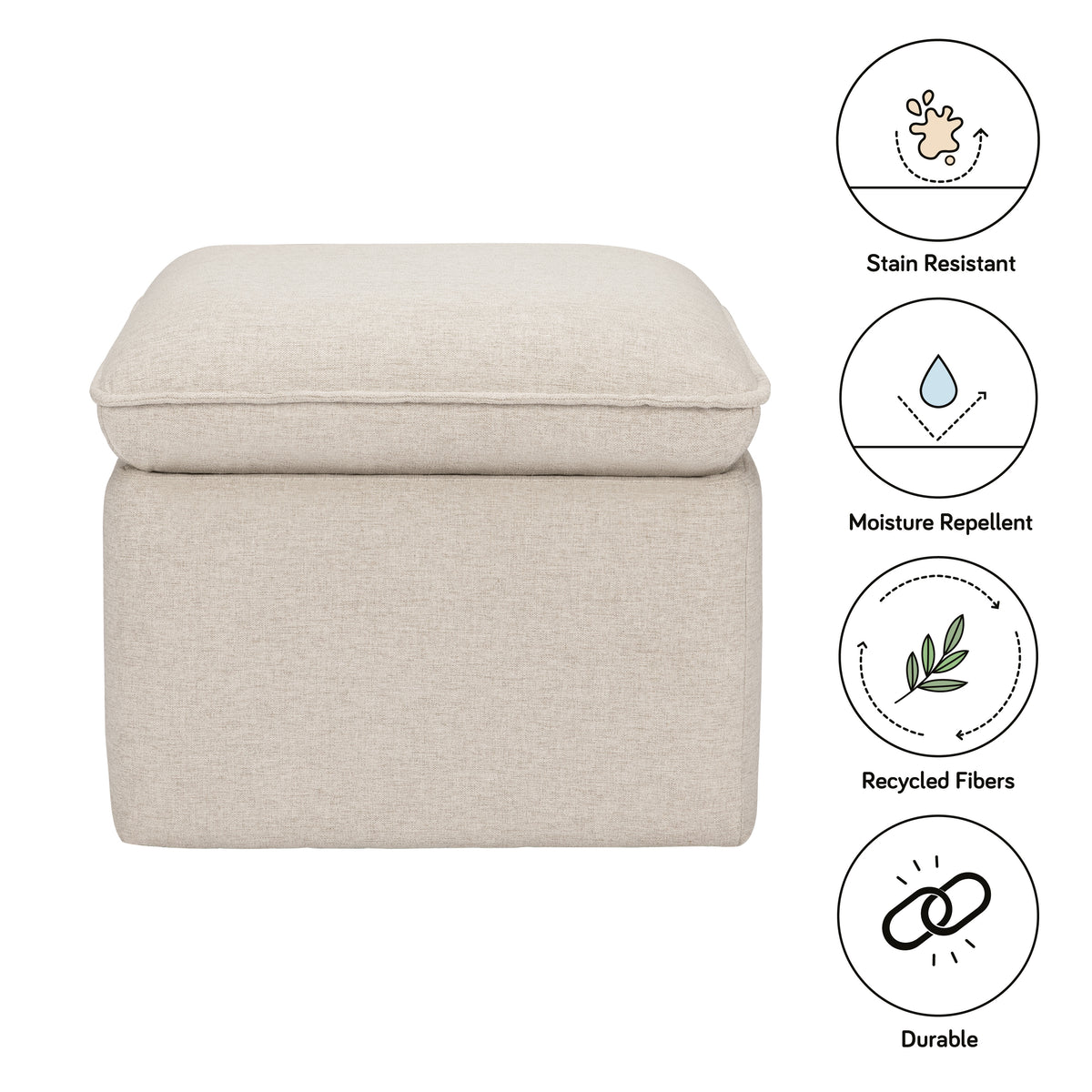 Cali Storage Ottoman in Eco-Performance Fabric | Water Repellent & Stain Resistant in Performance Beach Eco-Weave
