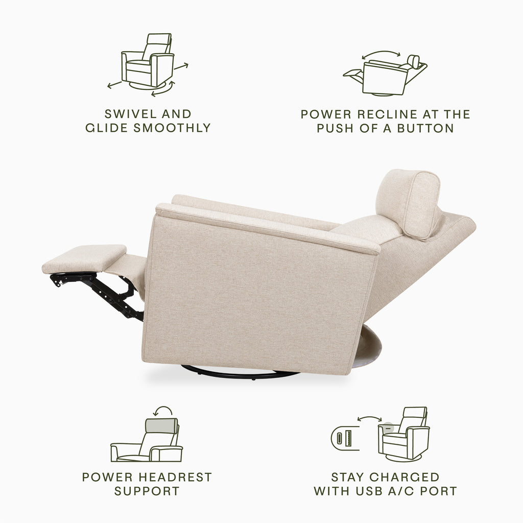 Willa Plus Power Glider Recliner w/ Power Headrest in Performance Beach Eco-Weave