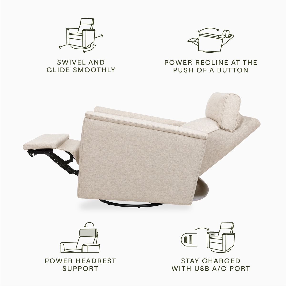 Willa Plus Power Glider Recliner w/ Power Headrest in Performance Beach Eco-Weave