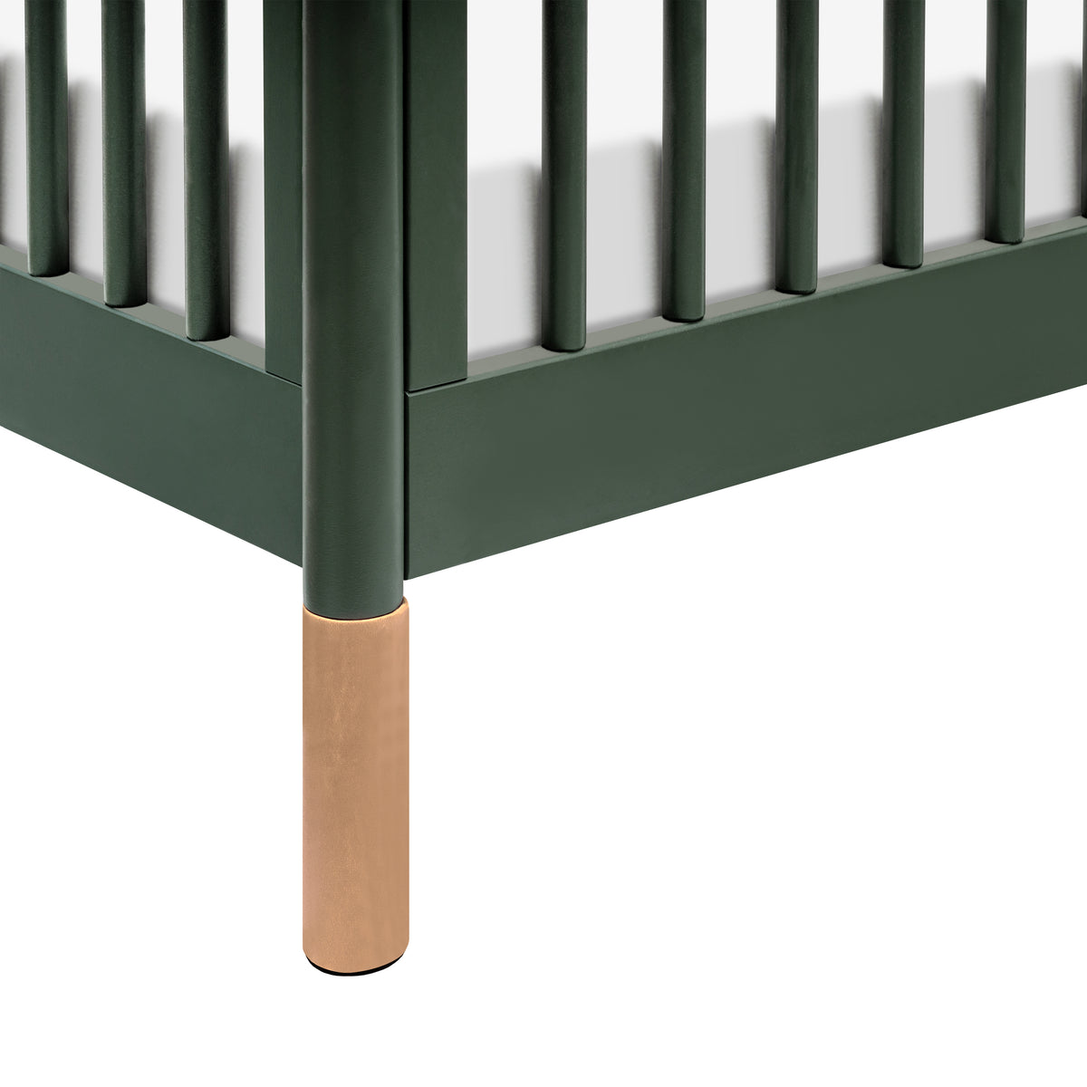 Gelato 4-in-1 Convertible Crib with Toddler Bed Conversion Kit in Forest Green with Vegan Blonde Leather Feet