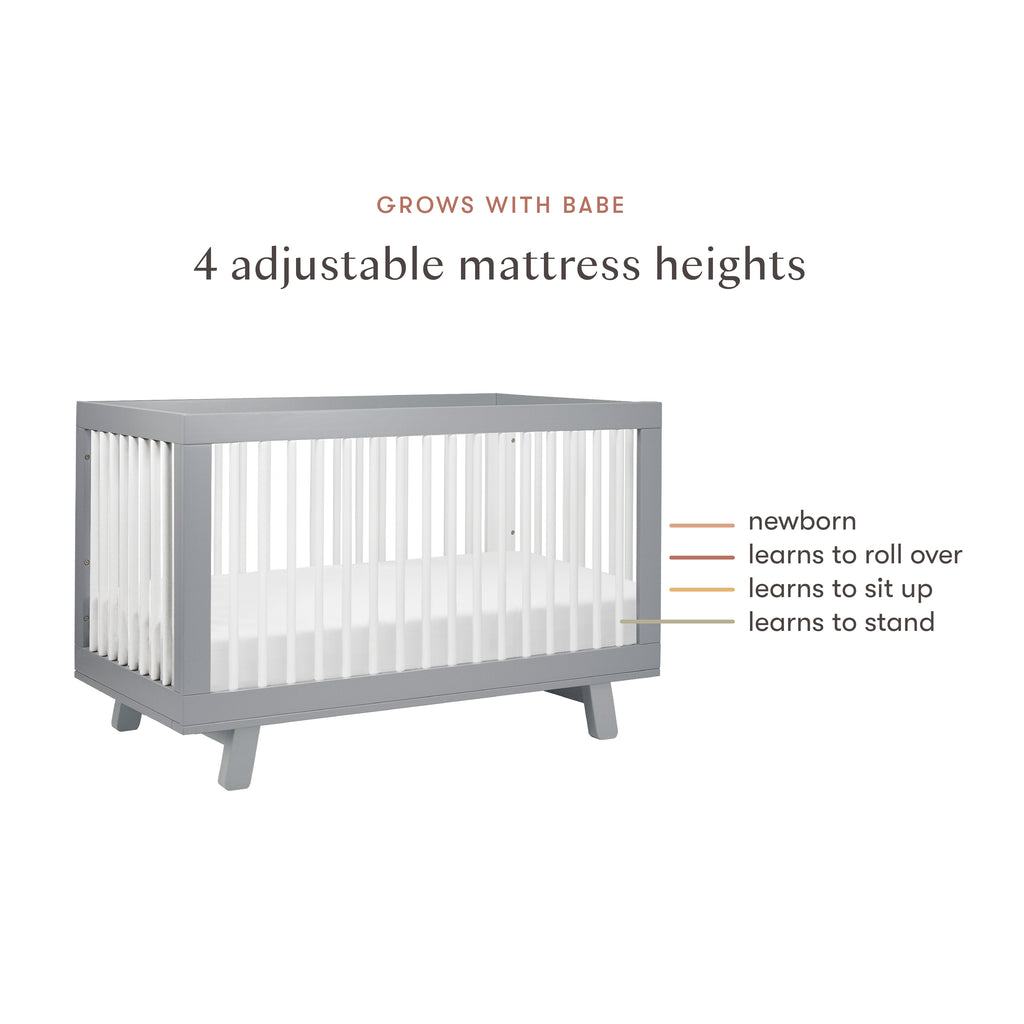 Hudson 3-in-1 Convertible Crib with Toddler Bed Conversion Kit in Grey & White