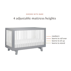 Hudson 3-in-1 Convertible Crib with Toddler Bed Conversion Kit in Grey & White