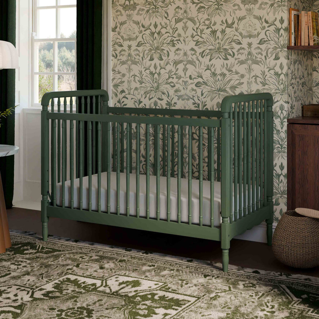 Liberty 3-in-1 Convertible Spindle Crib with Toddler Bed Conversion Kit in Forest Green