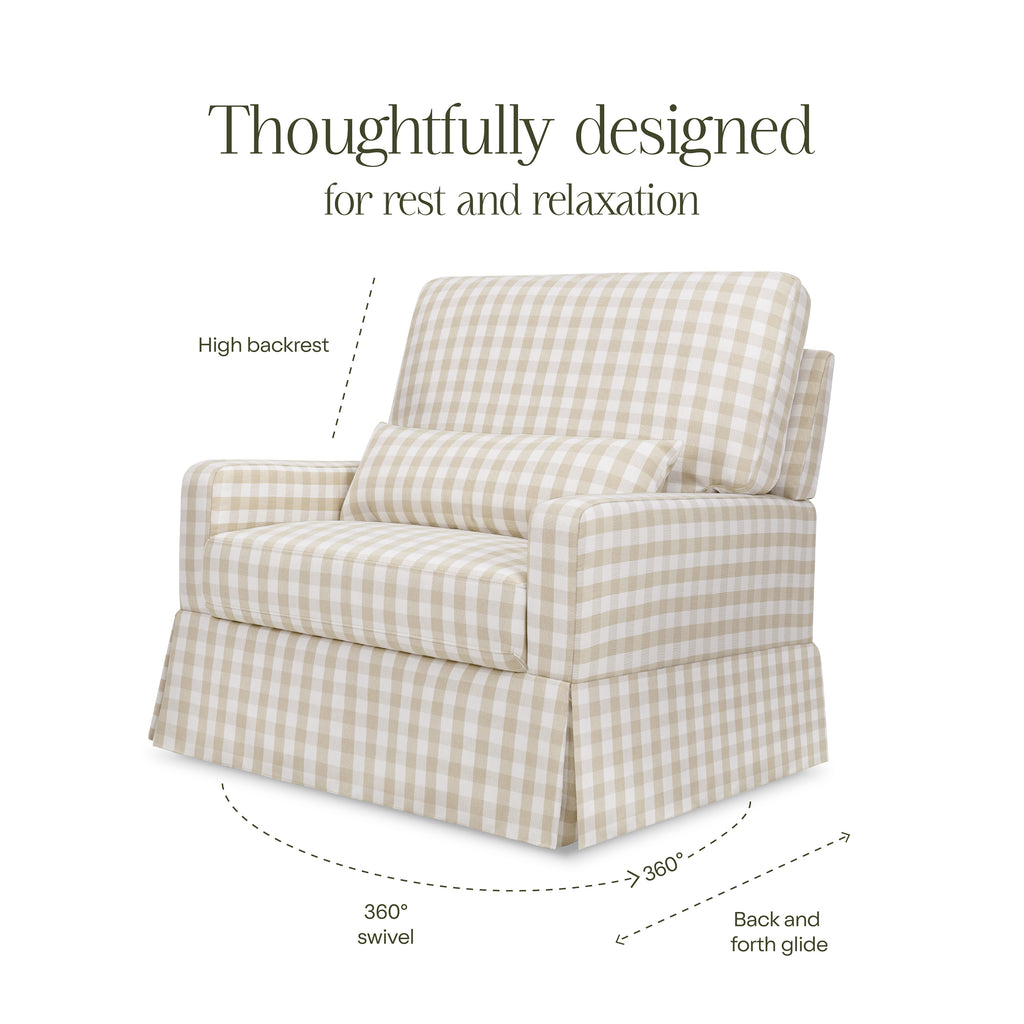 Crawford Pillowback Chair and a Half Comfort Swivel Glider in Tan Gingham
