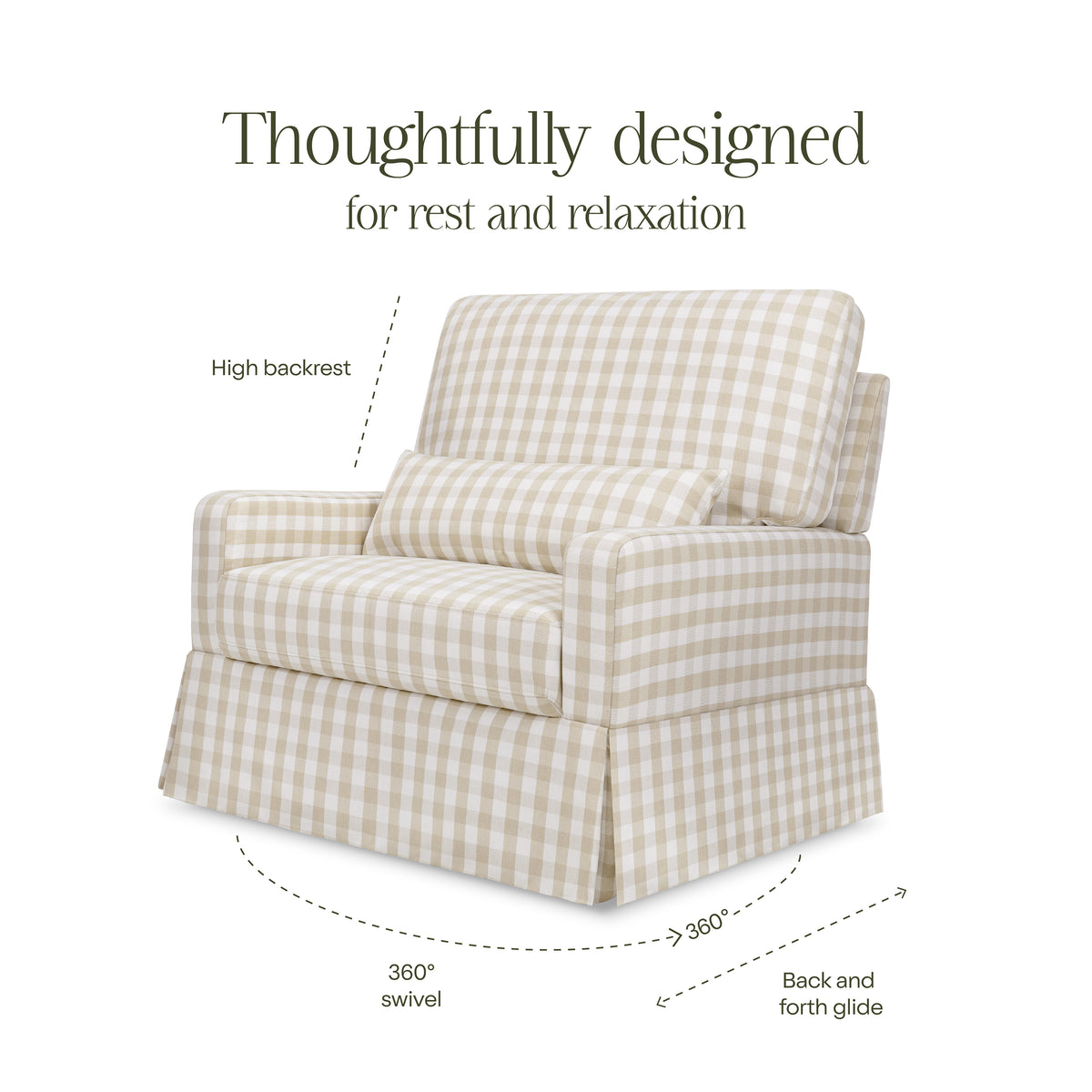 Crawford Pillowback Chair and a Half Comfort Swivel Glider in Tan Gingham