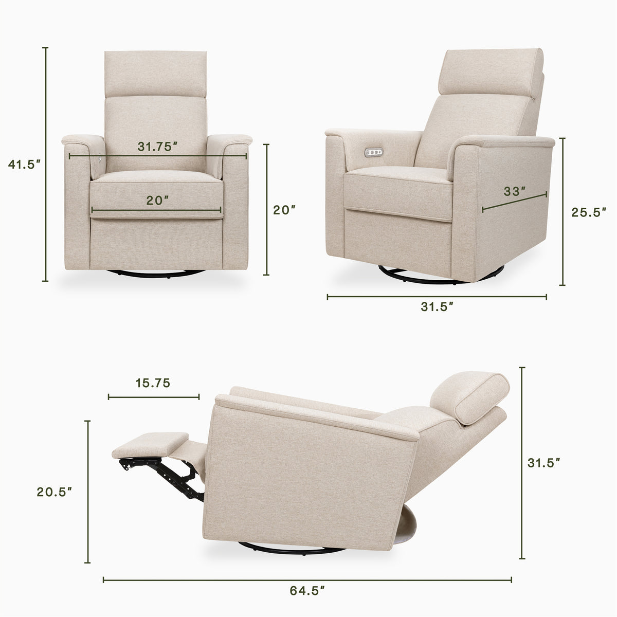 Willa Plus Power Glider Recliner w/ Power Headrest in Performance Beach Eco-Weave