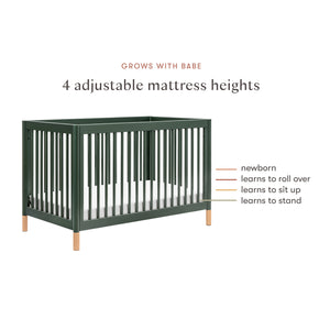 Gelato 4-in-1 Convertible Crib with Toddler Bed Conversion Kit in Forest Green with Vegan Blonde Leather Feet