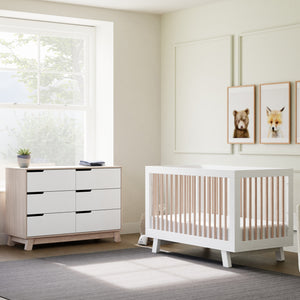 Hudson 3-in-1 Convertible Crib with Toddler Bed Conversion Kit in White & Washed Natural