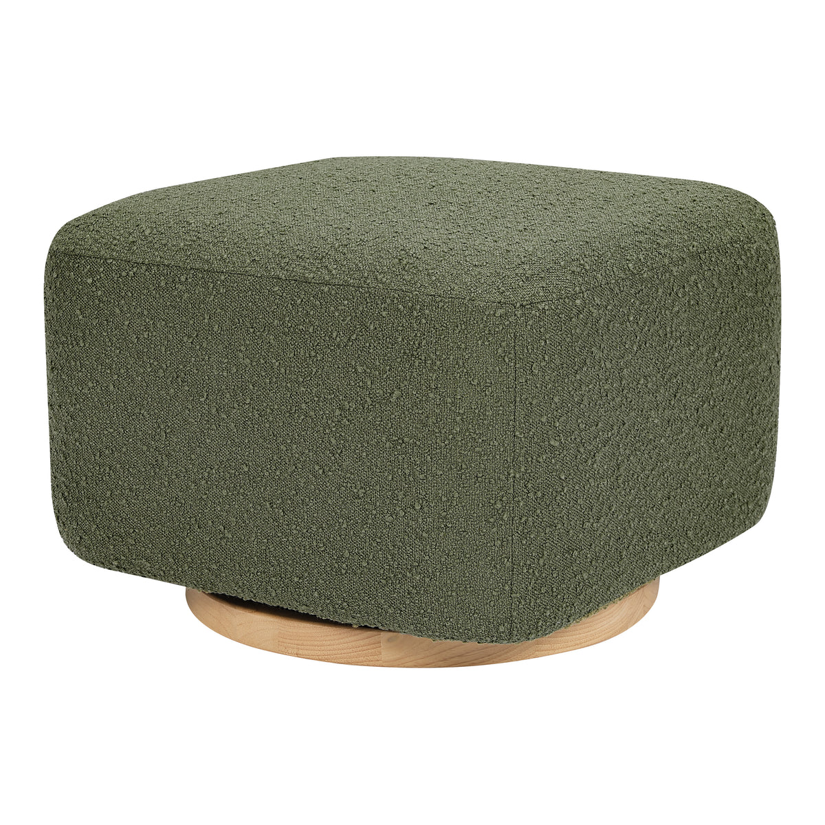 Kiwi Gliding Ottoman in Olive Boucle with Light Wood Base
