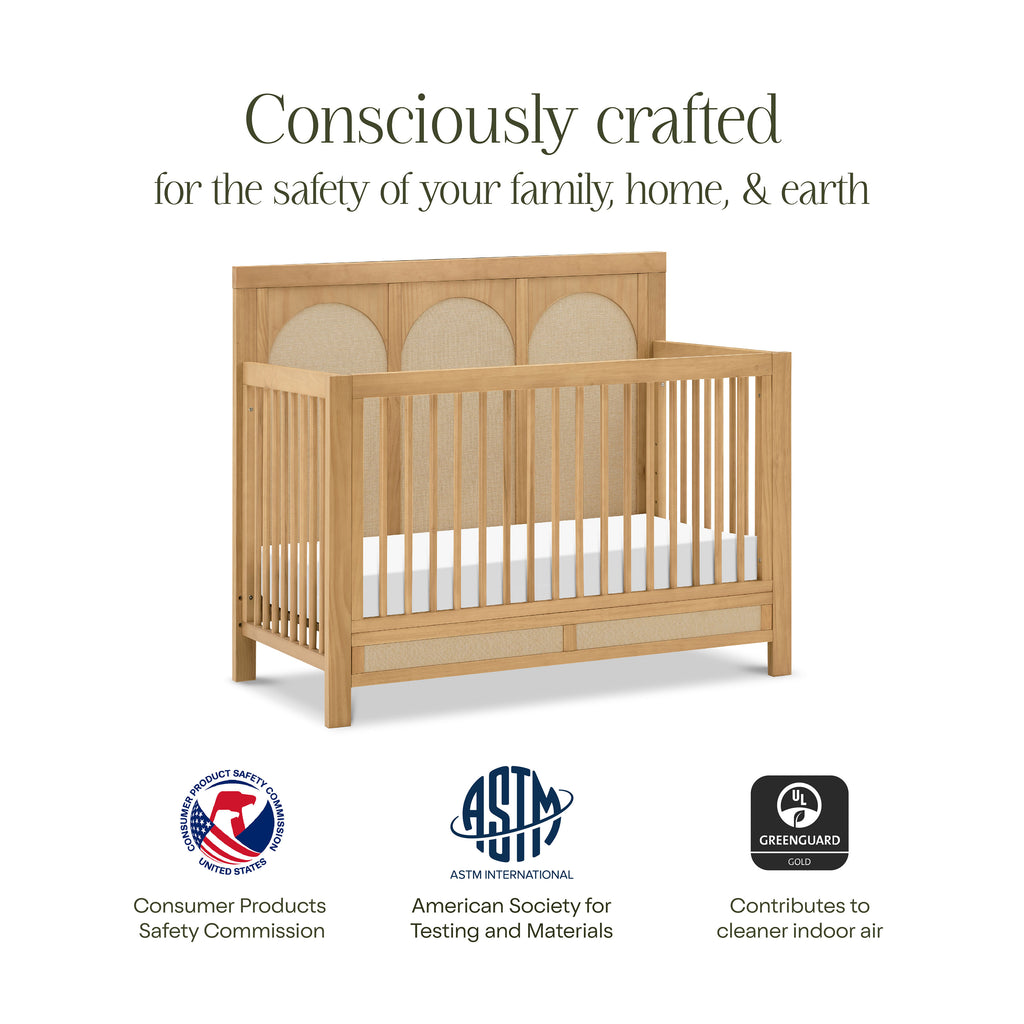 Eloise 4-in-1 Convertible Crib in Honey and Performance Sand Eco-Weave