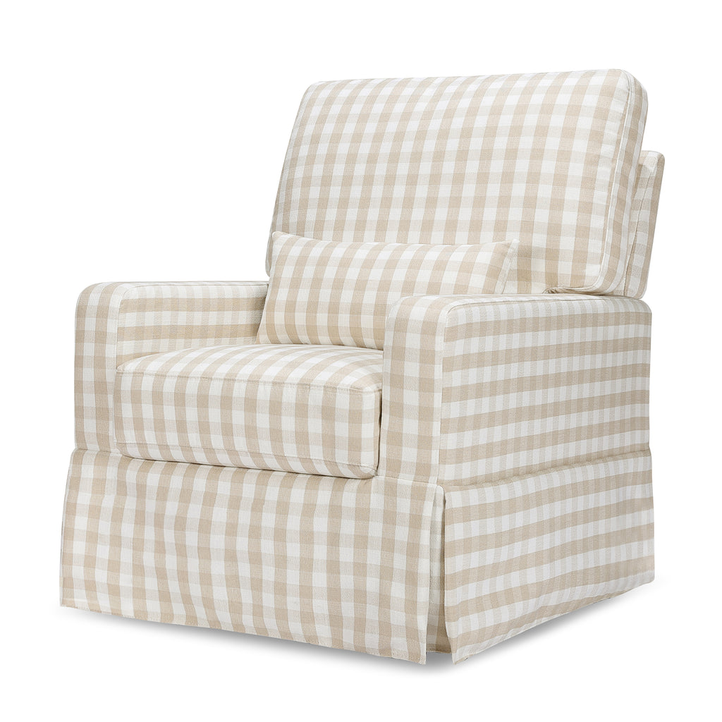 Crawford Pillowback Comfort Swivel Glider in Tan Gingham